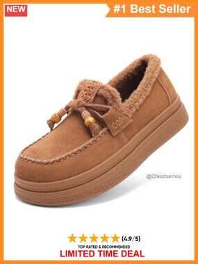 Suede Leather Lace Up Slip On Winter Loafers Women Warm Walking Shoes